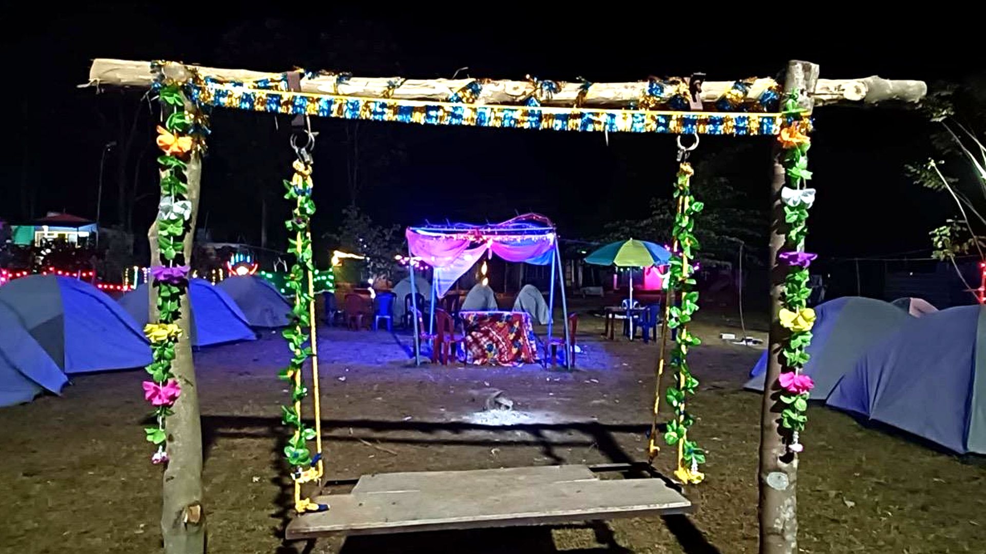 Camp tents on the lawn at Rayudu Resort's, Lambasingi
